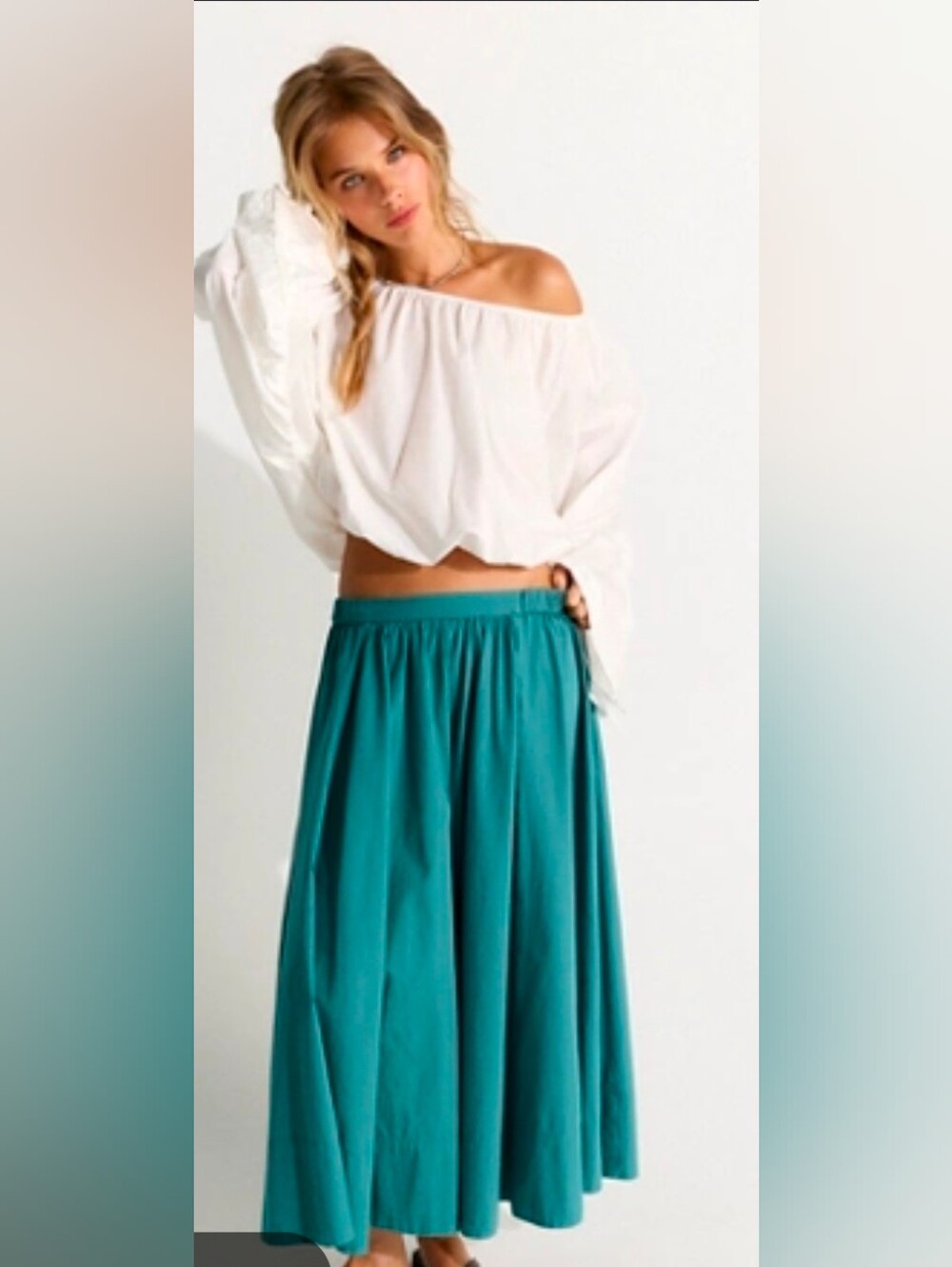Free People Lowen Midi Skirt Blue Cotton A-Line Pull On XS - Picture 2 of 13